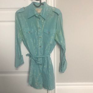 Michael Kors, teal and gold, button down shirt, S